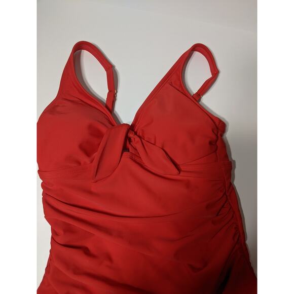 Kona Sol One Piece Swimsuit Women's Tie Front Bright Red S Keyhole Knot Front - Picture 2 of 10